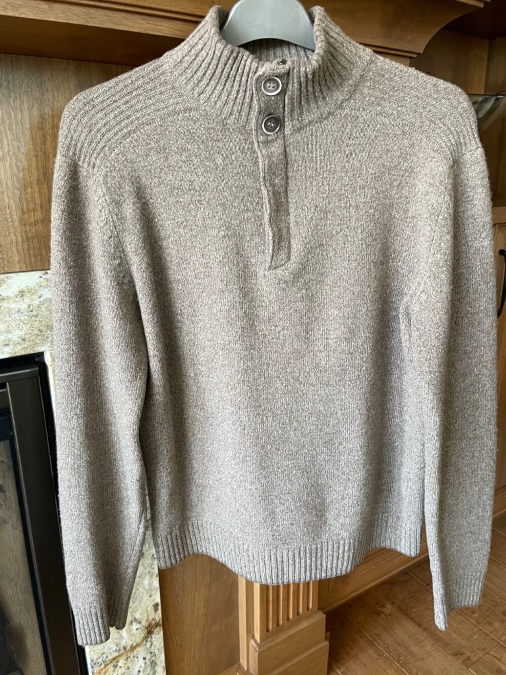 Corneliani Italy Wool Cashmere Button Zip Turtleneck Sweater Taupe M